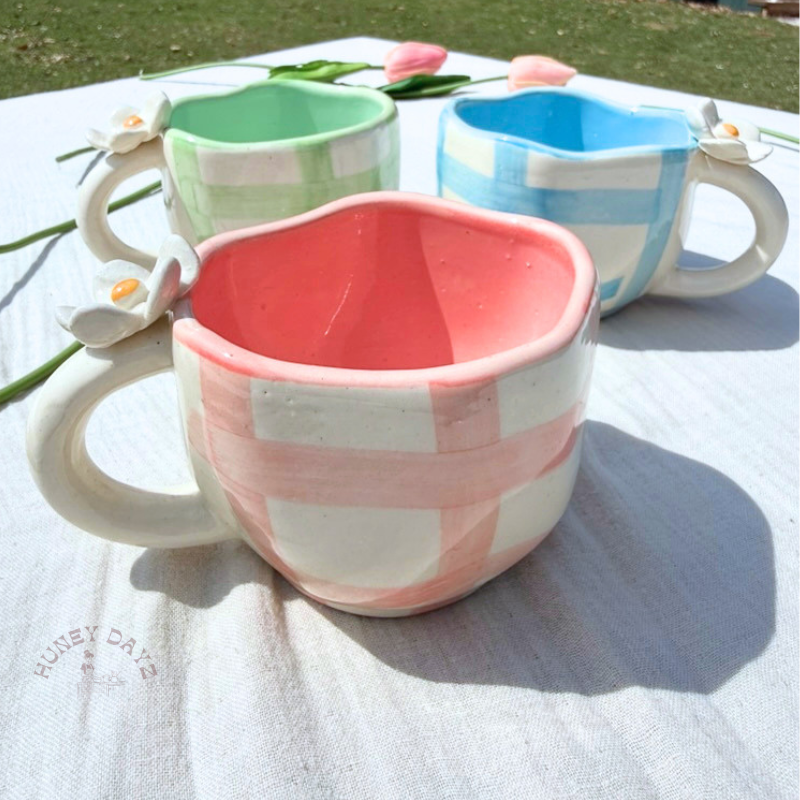 Pink Blooming Pastel 3D Flower Grid Mug
