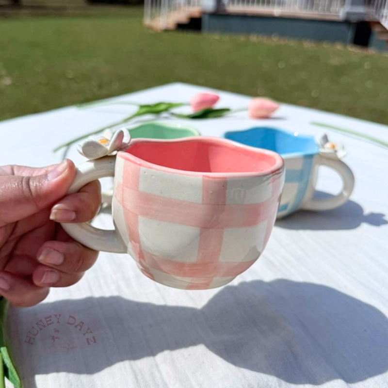 Pink Blooming Pastel 3D Flower Grid Mug