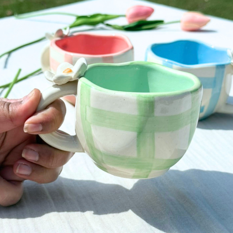 Green Blooming 3D Flower Grid Mug