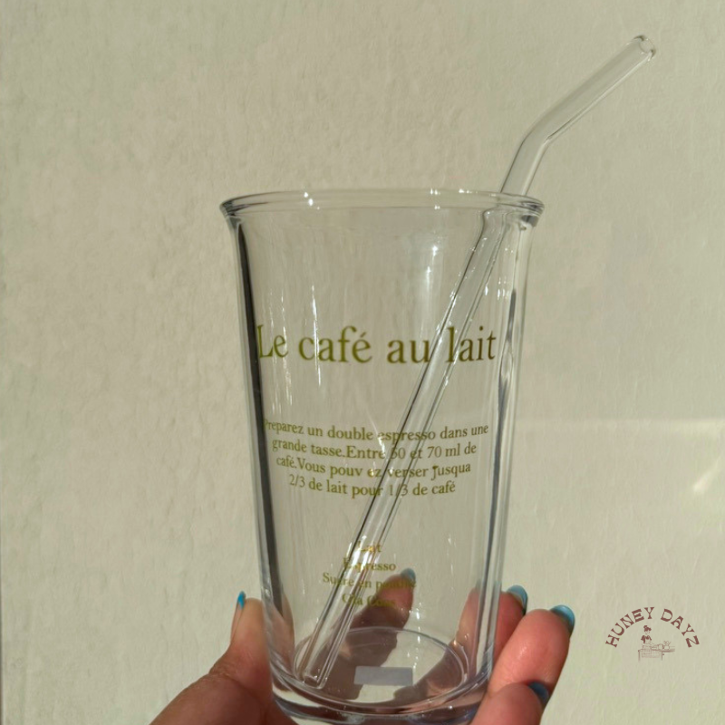 Le Cafe Glass Cup With Straw