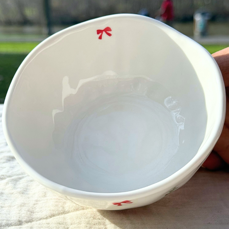 Sweet Cherry Bow Handmade Ceramic Bowl 🍒🌿