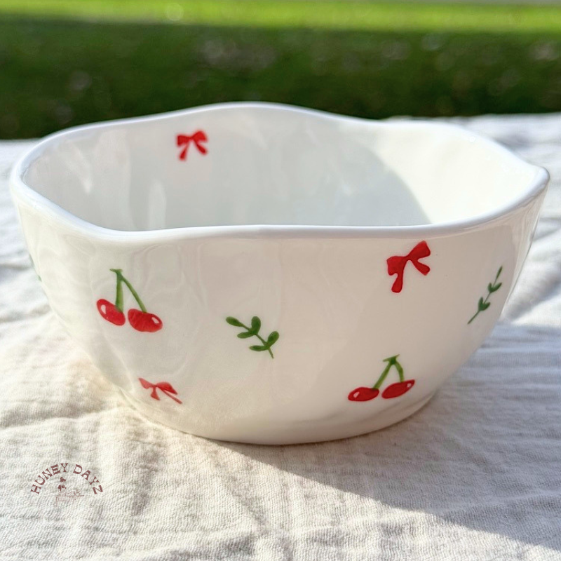 Sweet Cherry Bow Handmade Ceramic Bowl 🍒🌿