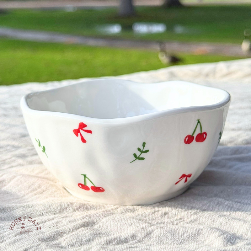 Sweet Cherry Bow Handmade Ceramic Bowl 🍒🌿