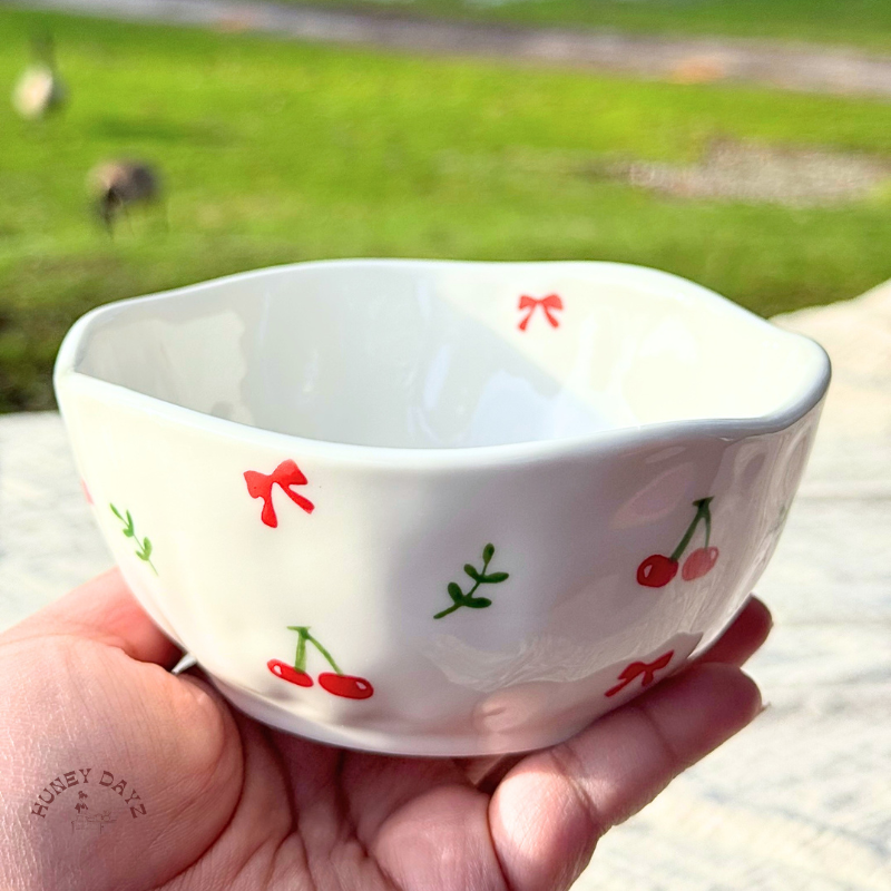 Sweet Cherry Bow Handmade Ceramic Bowl 🍒🌿